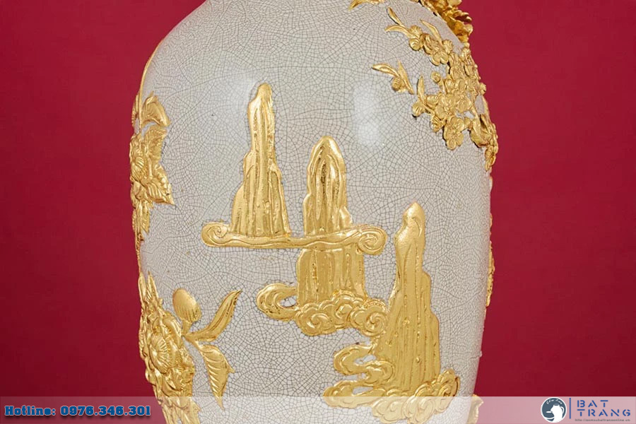 Lọ hoa thờ men rạn dát vàng cao cấp Công Danh Phú Quý sang trọng