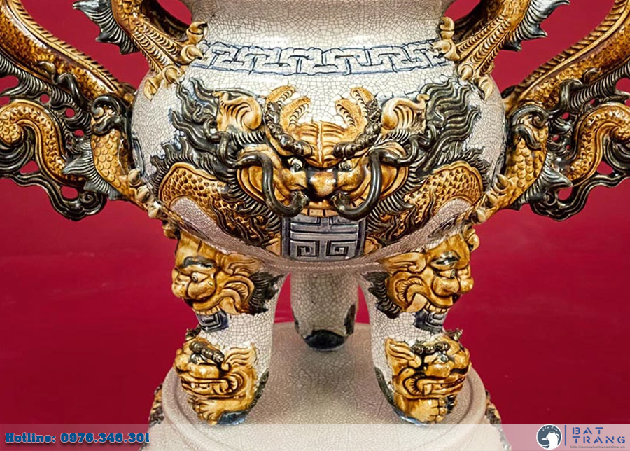 Đỉnh sứ Bát Tràng men rạn đắp nổi cao cấp, quà tặng sang trọng