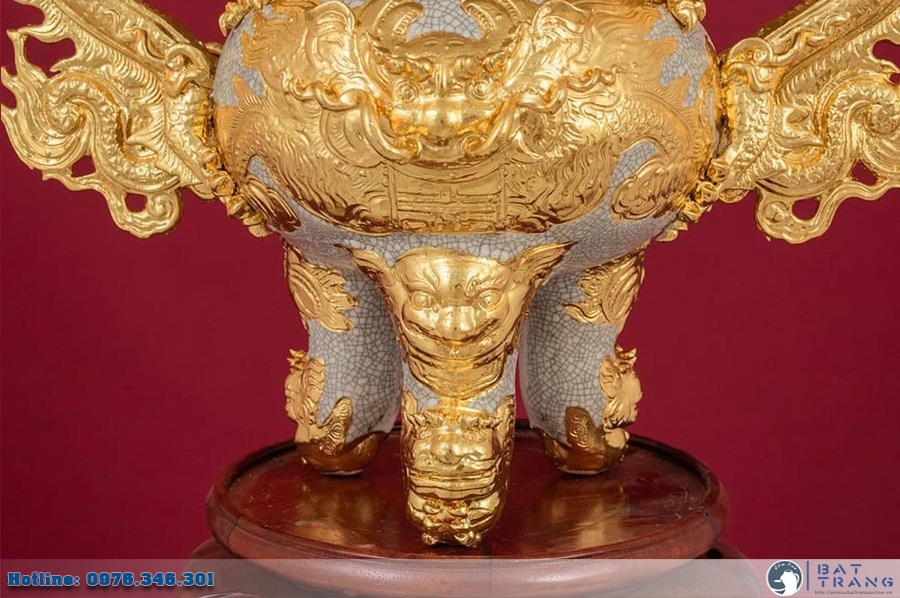 Đỉnh Hạc men rạn dát vàng Bát Tràng Sứ Thờ cao cấp sang trọng