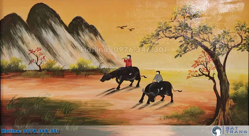 Tranh gốm sứ Bát Tràng cảnh mục đồng đẹp độc đáo trang trí phòng
