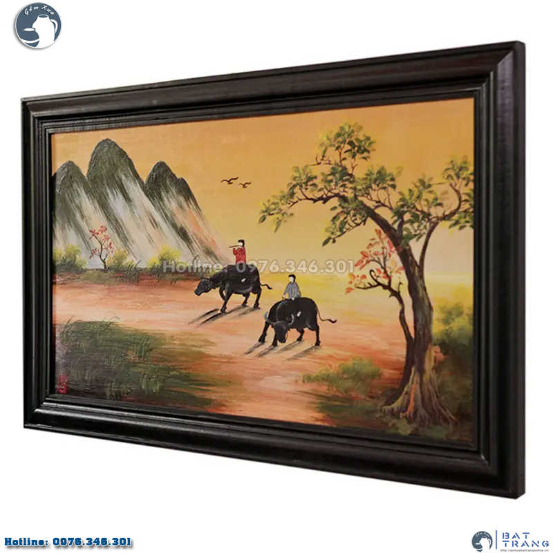 Tranh gốm sứ Bát Tràng cảnh mục đồng đẹp độc đáo trang trí phòng 