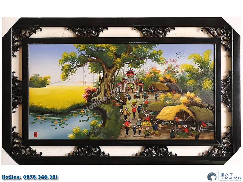 Tranh sứ Bát Tràng chợ quê đẹp trang trí sang trọng mã 03