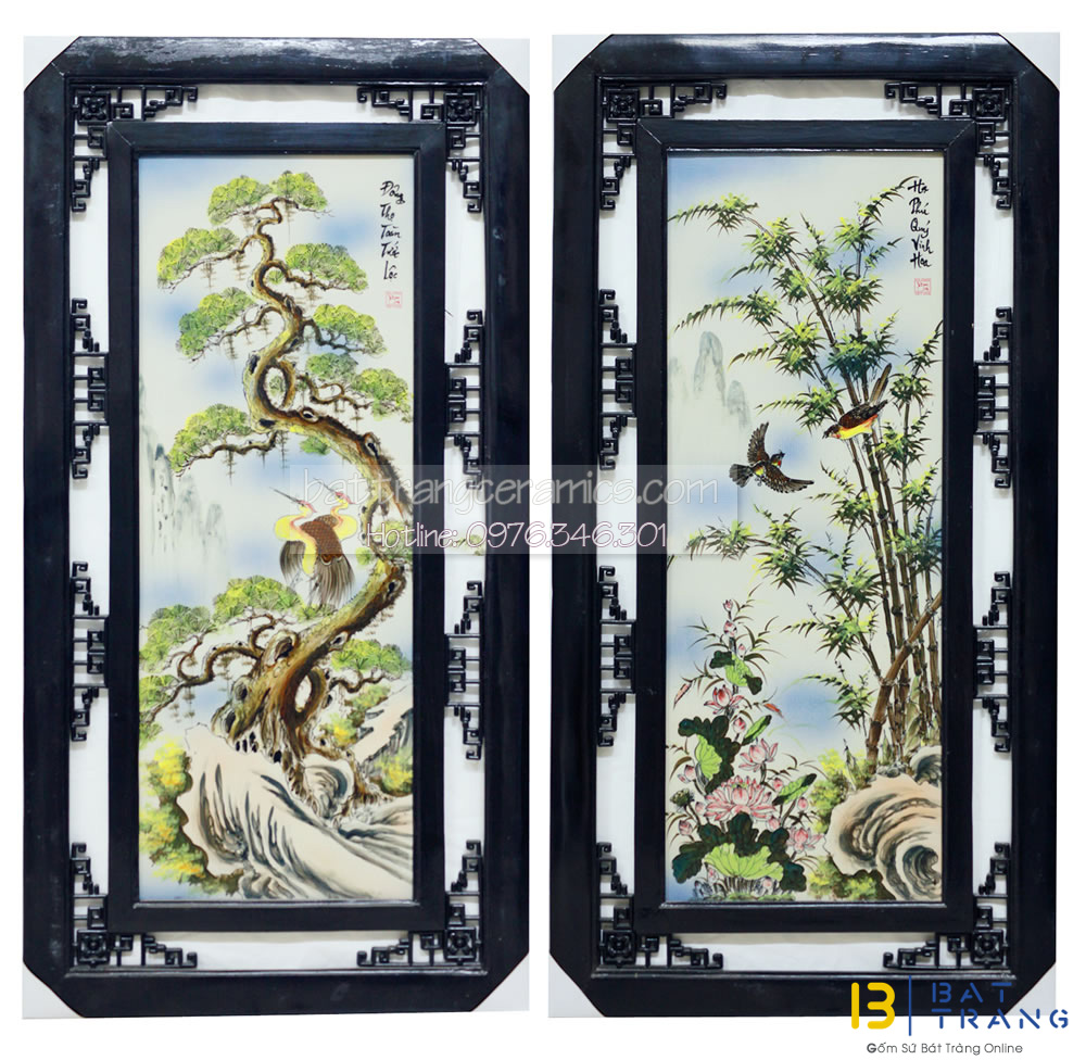 Tranh tứ quý đắp nổi men màu 1m x 50cm trang trí phong thủy