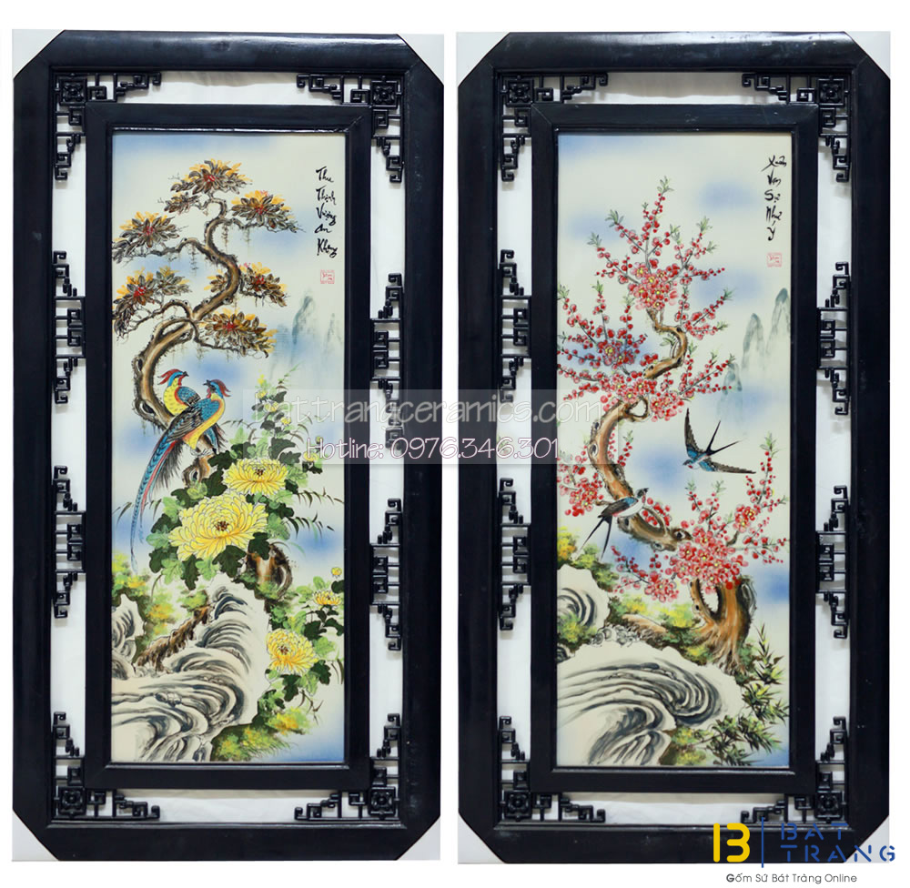 Tranh tứ quý đắp nổi men màu 1m x 50cm trang trí phong thủy