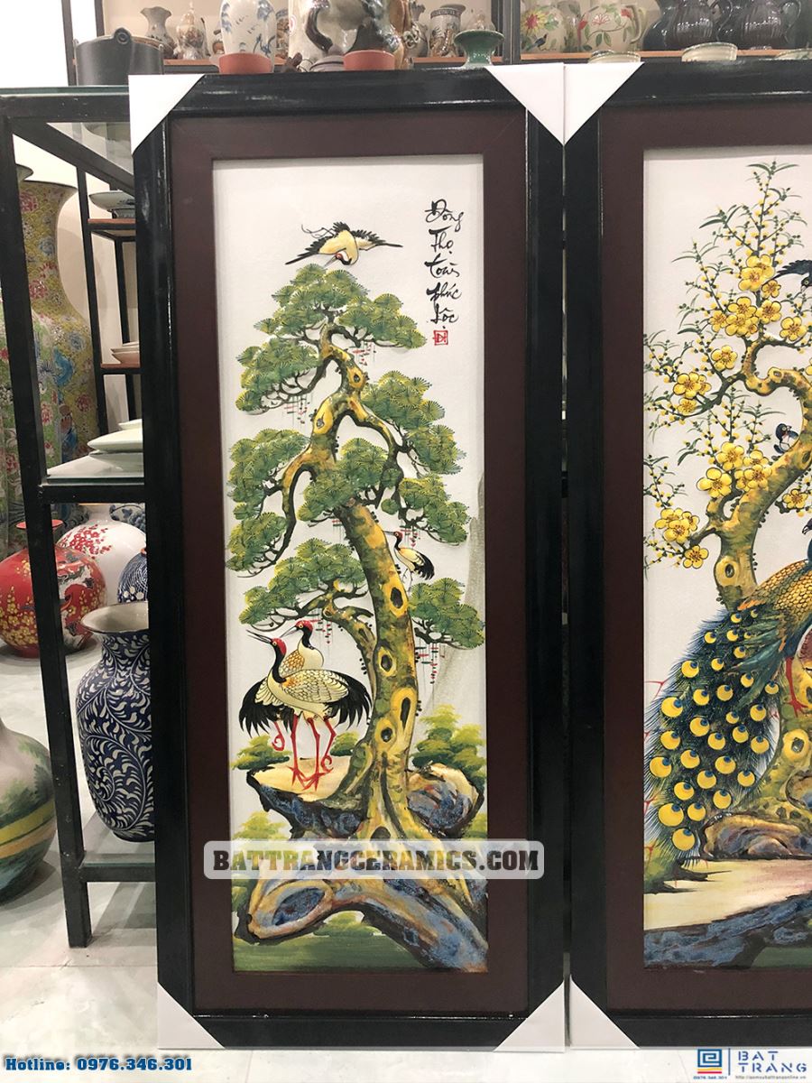 Tranh tứ quý Bát Tràng đắp nổi men màu sang trọng 120x55cm