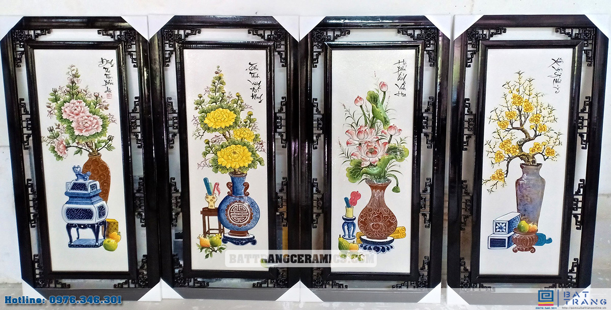 Tranh tứ quý Bát Tràng men trơn 100x50cm đẹp sang trọng