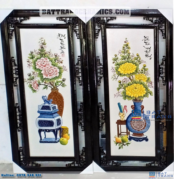 Tranh tứ quý Bát Tràng men trơn 100x50cm đẹp sang trọng 