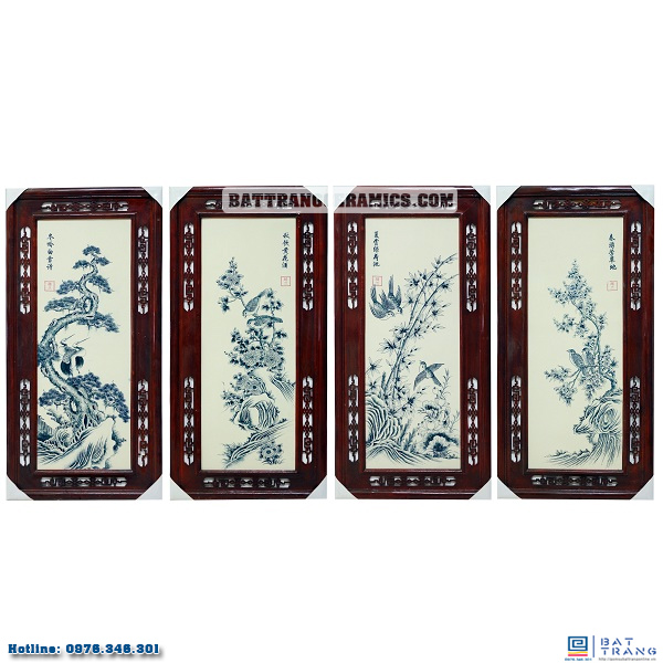 Tranh tứ quý men tràm 98x48cm đẹp, phong thủy, sang trọng