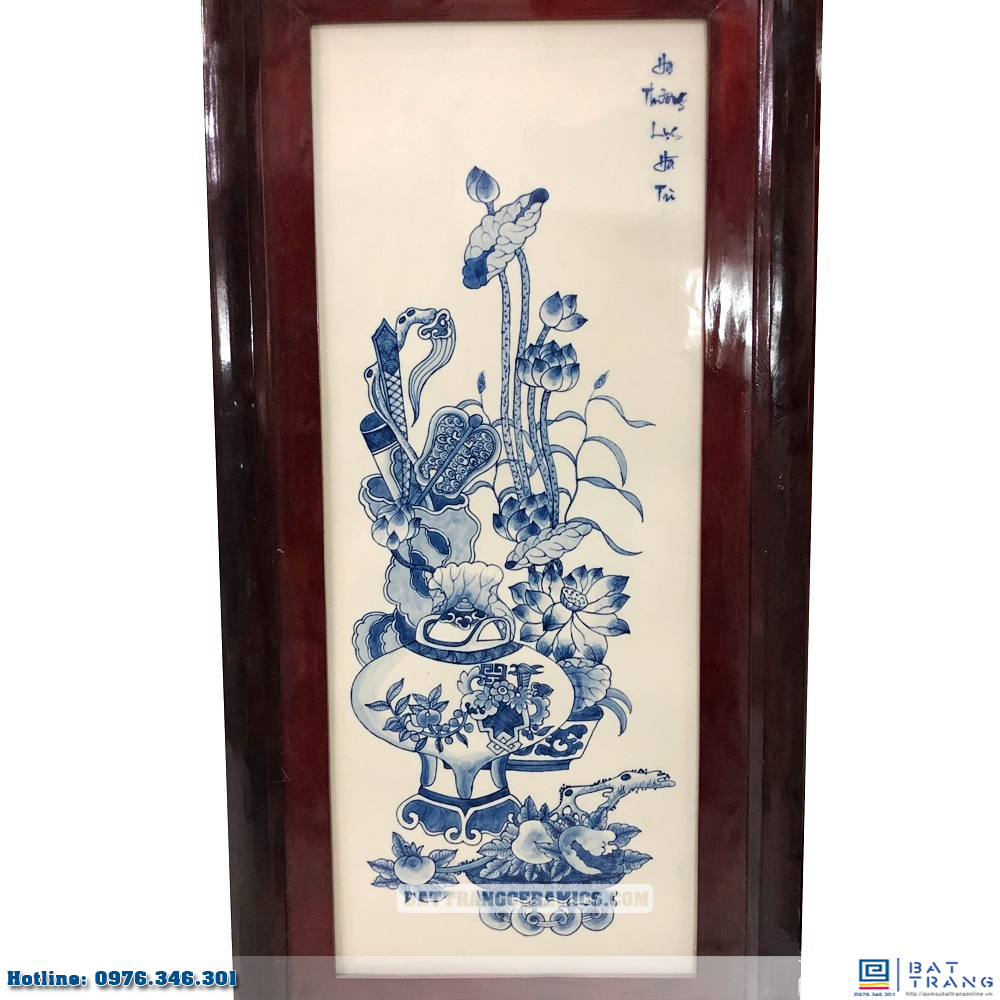 Tranh tứ quý cổ đồ Bát Tràng men xanh sang trọng kích thước 98x48cm