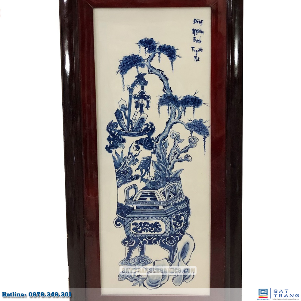 Tranh tứ quý cổ đồ Bát Tràng men xanh sang trọng kích thước 98x48cm