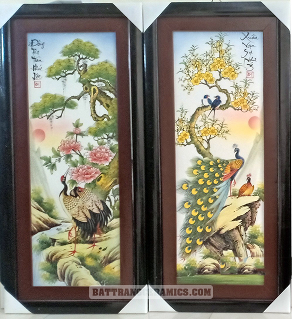 Tranh tứ quý Bát Tràng Tùng Cúc Trúc Mai men màu 120x55cm sang trọng trang trí