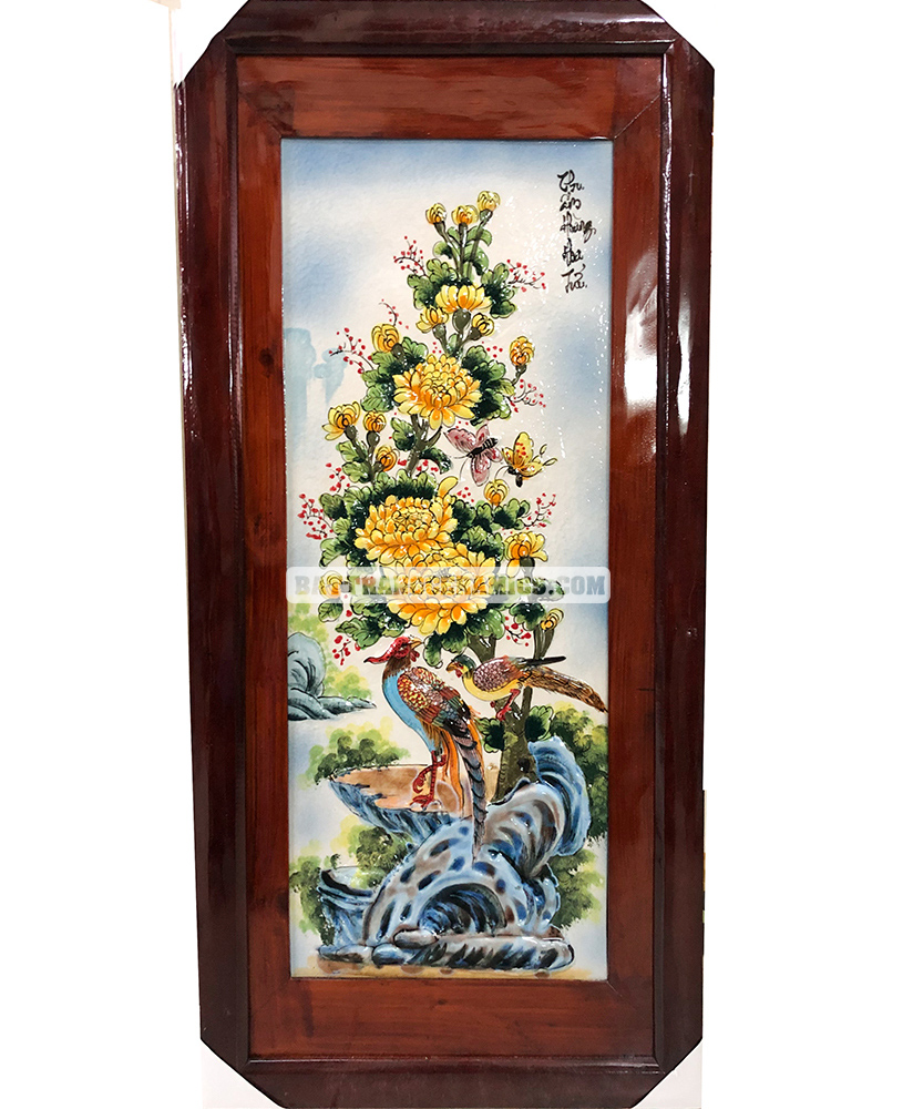 Tranh tứ quý Bát Tràng 98x48cm men màu đắp nổi sang trọng decor độc đáo