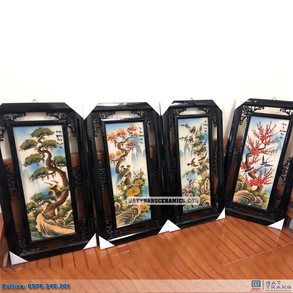 Tranh gốm tứ cảnh Bát Tràng Tùng Cúc Trúc Đào sang trọng 80x42cm