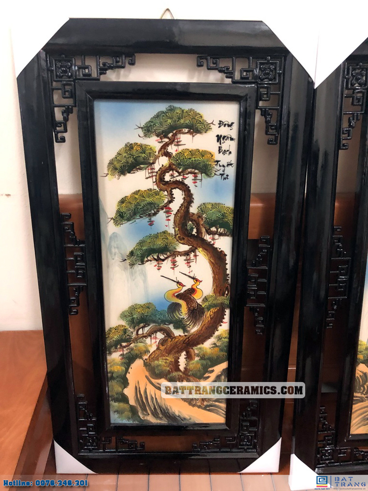 Tranh gốm tứ cảnh Bát Tràng Tùng Cúc Trúc Đào sang trọng 80x42cm