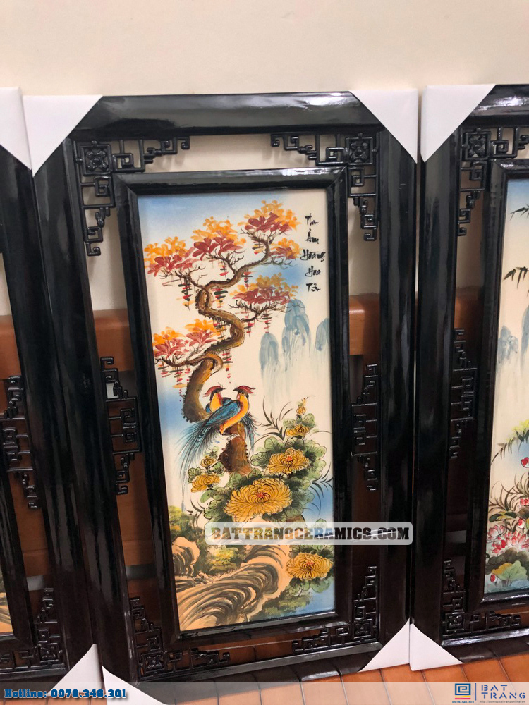 Tranh gốm tứ cảnh Bát Tràng Tùng Cúc Trúc Đào sang trọng 80x42cm