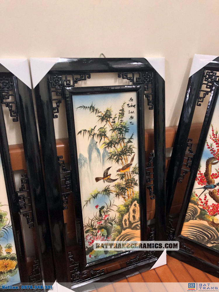 Tranh gốm tứ cảnh Bát Tràng Tùng Cúc Trúc Đào sang trọng 80x42cm