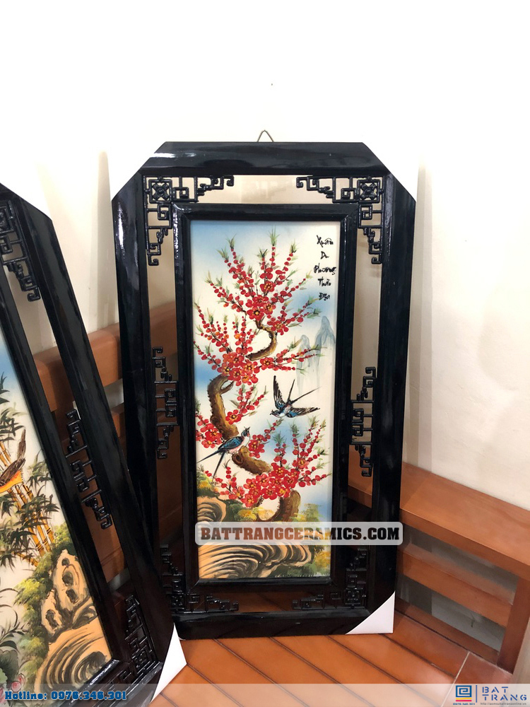 Tranh gốm tứ cảnh Bát Tràng Tùng Cúc Trúc Đào sang trọng 80x42cm