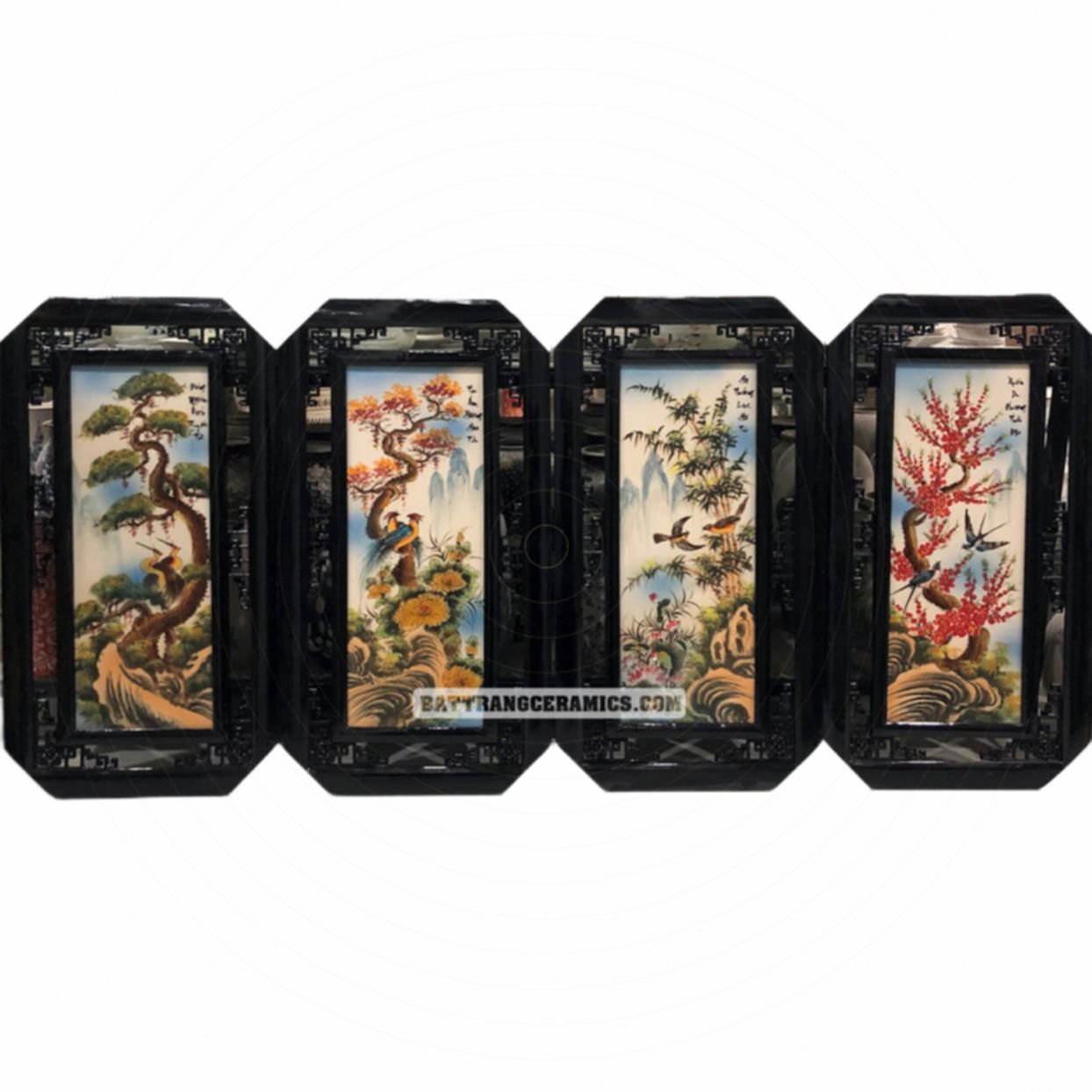 Tranh gốm tứ cảnh Bát Tràng Tùng Cúc Trúc Đào sang trọng 80x42cm 