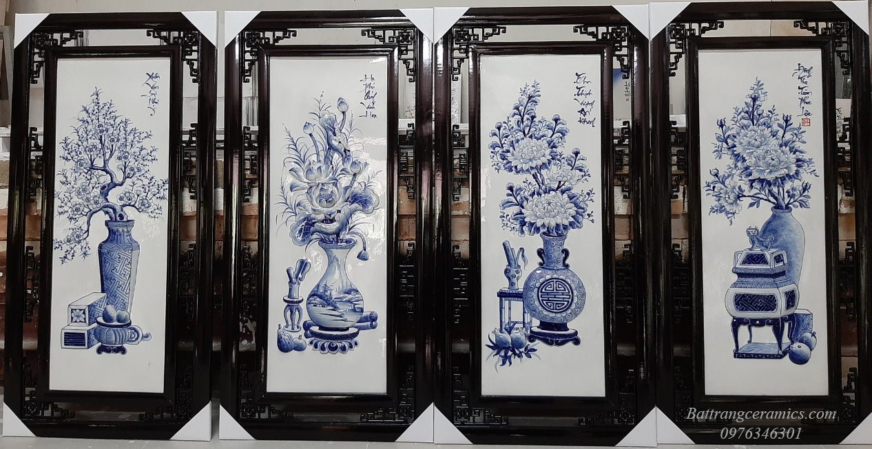 Tranh gốm cổ đồ men tràm 50x100cm tứ quý sang trọng Bát Tràng