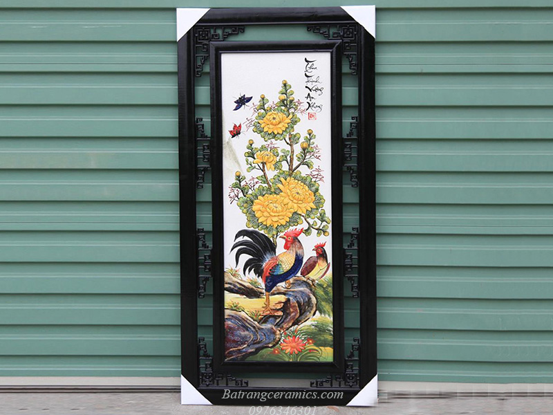 Tranh tứ quý đắp nổi 50x100cm men màu gốm sứ Bát Tràng sang trọng