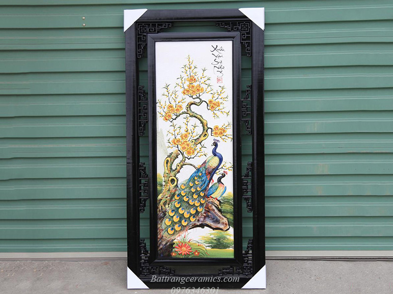 Tranh tứ quý đắp nổi 50x100cm men màu gốm sứ Bát Tràng sang trọng