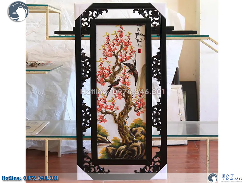 Bộ Tranh Gốm Sứ Tứ Quý Đắp Nổi Đào Trúc Cúc Tùng Sang Trọng Quà Tặng
