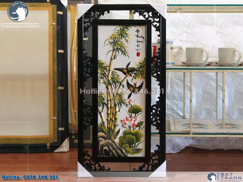 Bộ Tranh Gốm Sứ Tứ Quý Đắp Nổi Đào Trúc Cúc Tùng Sang Trọng Quà Tặng