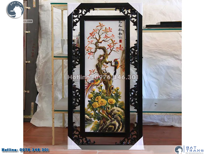 Bộ Tranh Gốm Sứ Tứ Quý Đắp Nổi Đào Trúc Cúc Tùng Sang Trọng Quà Tặng