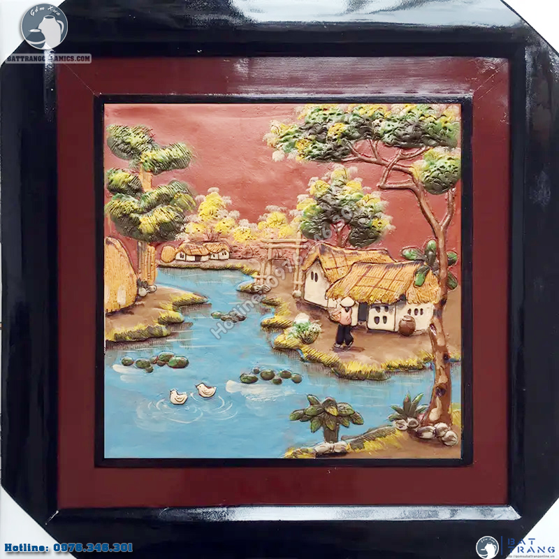 Tranh gốm sứ đồng quê 50x50cm đẹp trang trí phòng khách