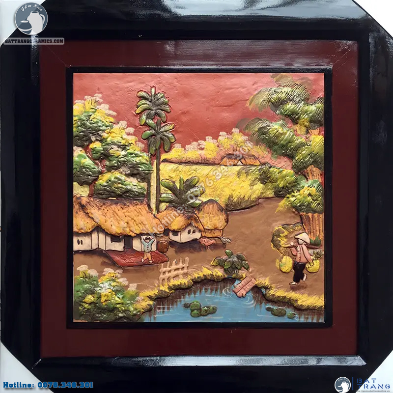 Tranh gốm sứ đồng quê 50x50cm UY TÍN Chất lượng Bát Tràng