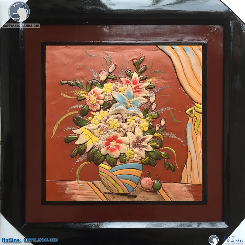 Tranh Gốm Sứ Giỏ Hoa 50x50cm Đẹp Sang Trọng Tặng Quà Ý Nghĩa