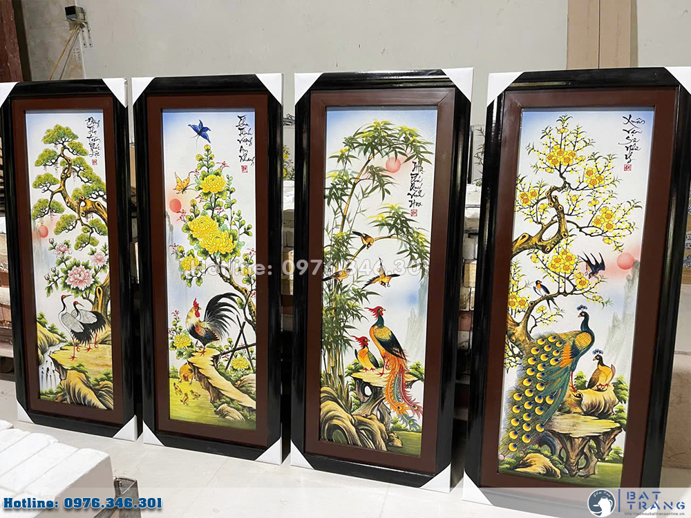 Tranh Tứ Quý Bát Tràng Men Màu 45x95cm Đẹp Sang Trọng