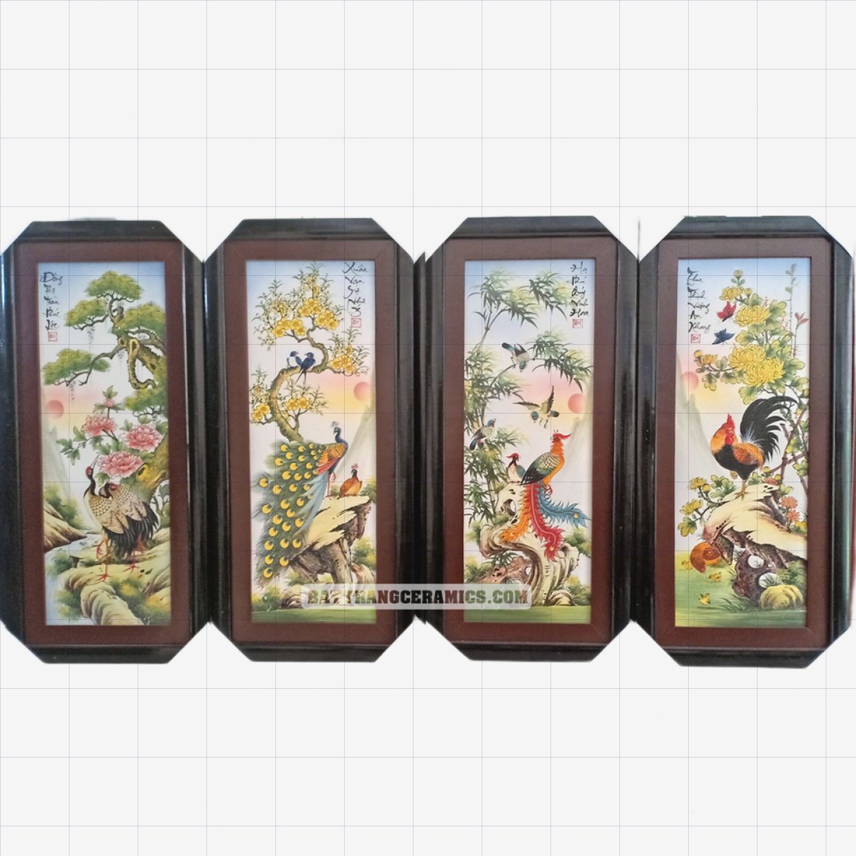 Tranh Tứ Quý Bát Tràng Men Màu 45x95cm Đẹp Sang Trọng 