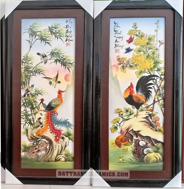 Tranh Tứ Quý Bát Tràng Tùng Cúc Trúc Mai Men Màu 47x112cm Sang Trọng