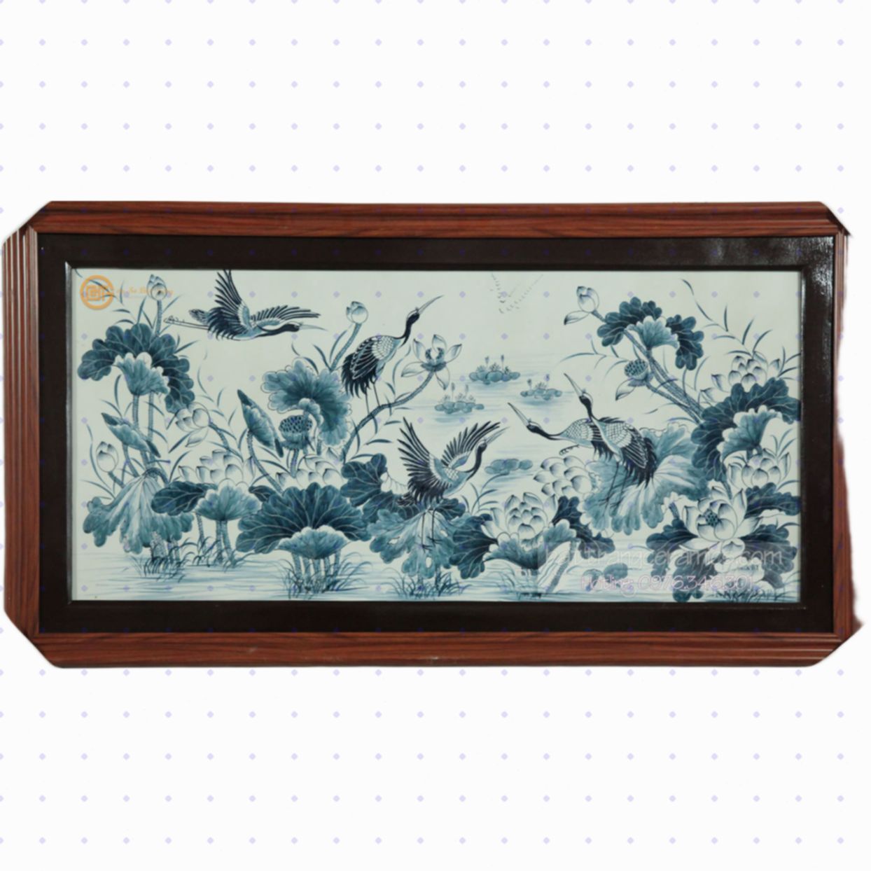 Tranh Sứ Sen hạc Bát Tràng 1.05m x 65cm đẹp sang trọng 