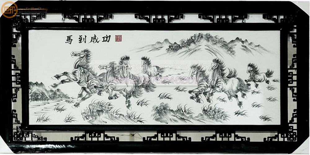 Tranh sứ Mã đáo thành công Bát Tràng 1m x 70cm độc đáo sang trọng 