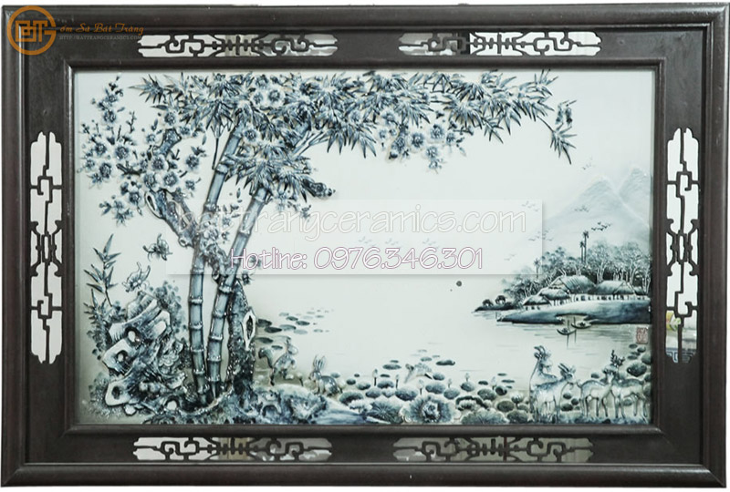 Tranh sứ Trúc Mai Gia Lão Bát Tràng 100x65cm Quà Tặng Ý Nghĩa