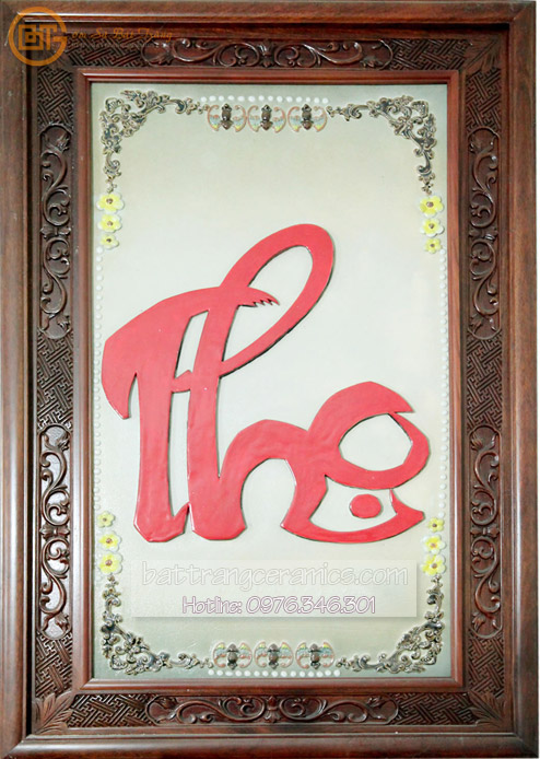 Tranh gốm chữ Thọ thư pháp 50x50cm trang trí đẳng cấp sang trọng