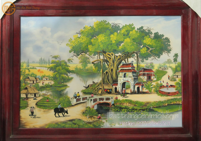 Tranh gốm sứ làng quê Bát Tràng 140x110cm tranh thủ công cao cấp