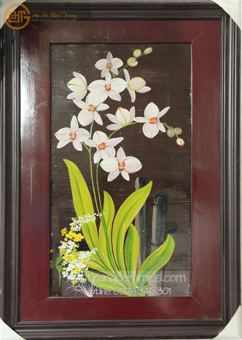 Tranh gốm sứ Hoa Lan Bát Tràng 82x50 cm tranh treo tường nghệ thuật cao cấp 