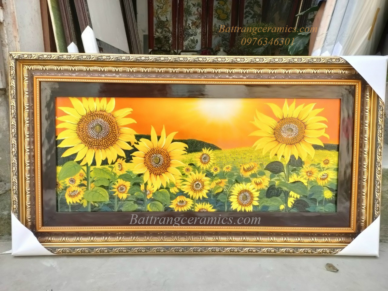 Tranh gốm hoa hướng dương Bát Tràng 70x130cm đẹp tinh tế