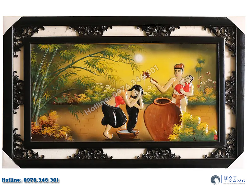 Tranh gốm sứ Bát Tràng cảnh gia đình hạnh phúc chất lượng uy tín