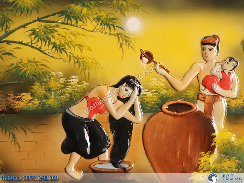 Tranh gốm sứ Bát Tràng cảnh gia đình hạnh phúc chất lượng uy tín