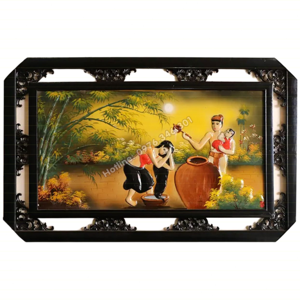 Tranh gốm sứ Bát Tràng cảnh gia đình hạnh phúc chất lượng uy tín 