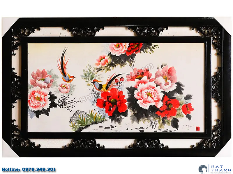Tranh gốm sứ Bát Tràng chim trĩ hoa phù dung đẹp sang trọng
