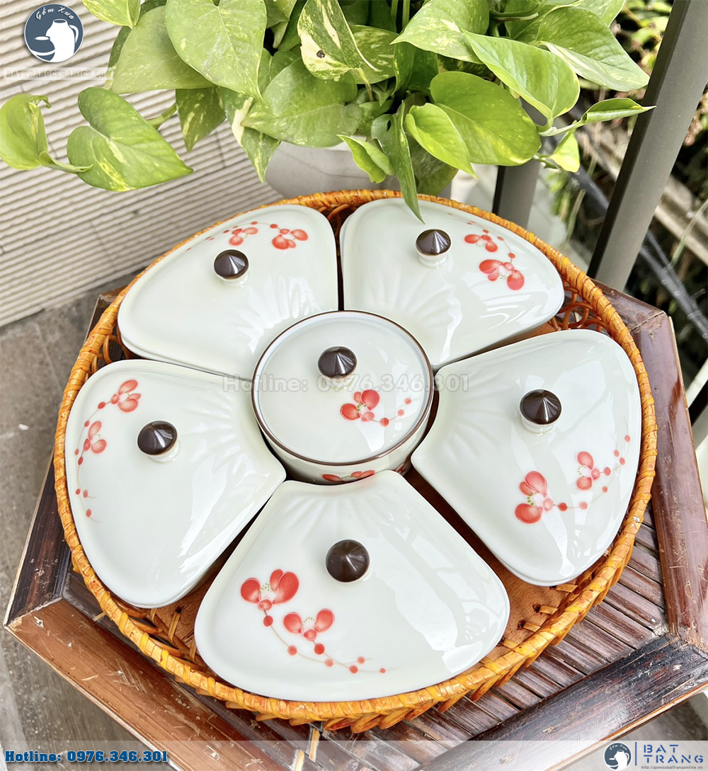 Khay mứt Tết gốm sứ hoa đào sang trọng quà biếu ý nghĩa Khay mứt Tết gốm sứ hoa đào sang trọng quà biếu ý nghĩa
