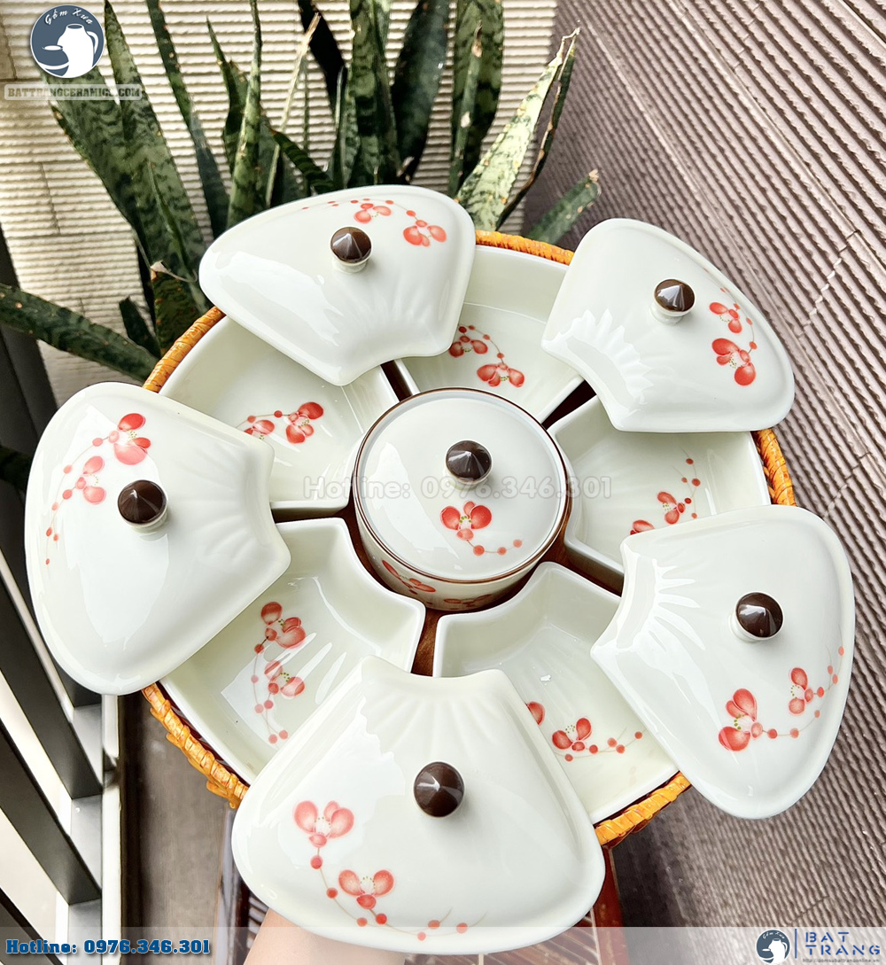 Khay mứt Tết gốm sứ hoa đào sang trọng quà biếu ý nghĩa Khay mứt Tết gốm sứ hoa đào sang trọng quà biếu ý nghĩa