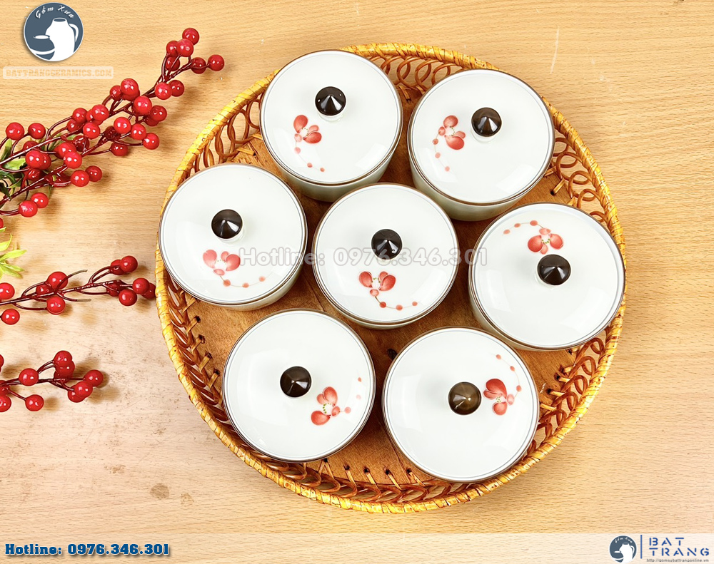 Khay mứt tết gốm sứ hoa đào dáng trụ sang trọng trang trí tết Khay mứt tết gốm sứ hoa đào dáng trụ sang trọng trang trí tết