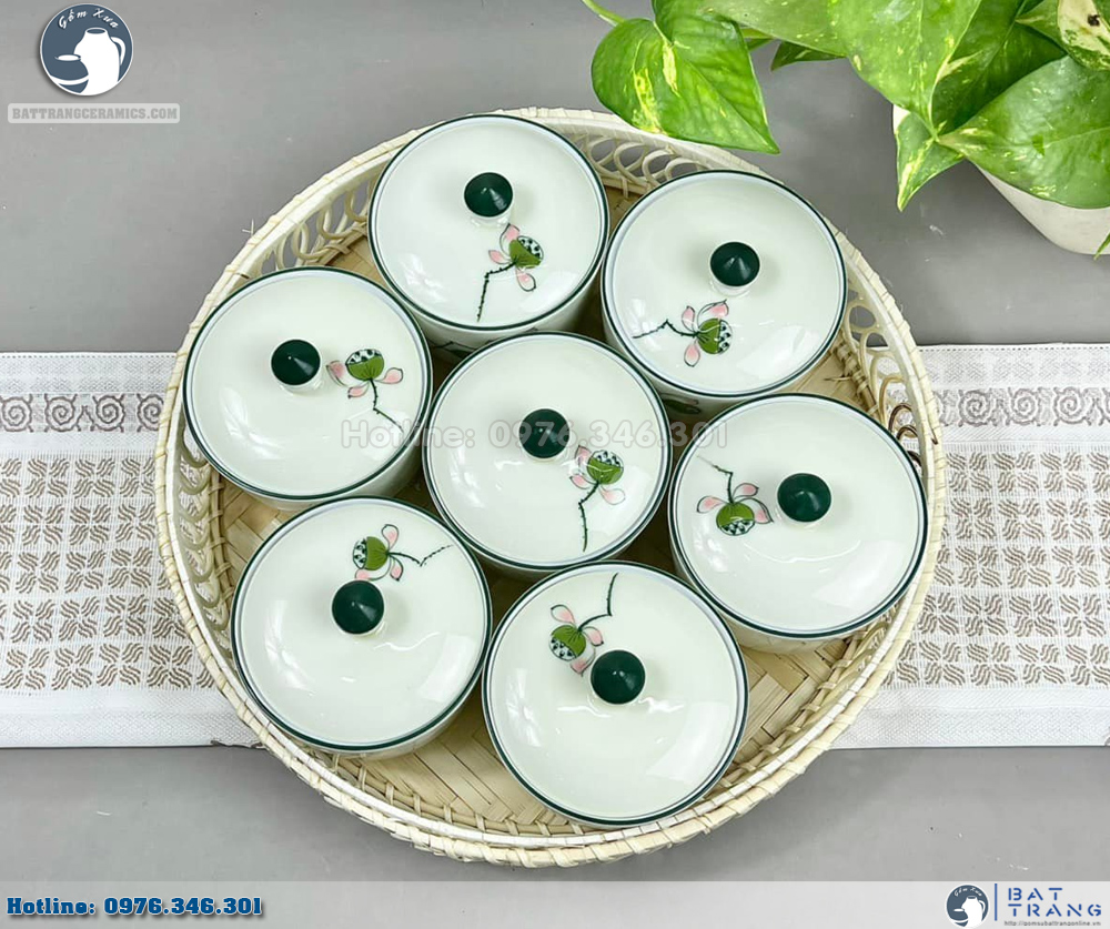 Khay mứt tết gốm sứ sen hồng dáng trụ cao cấp trang trí Tết Khay mứt tết gốm sứ sen hồng dáng trụ cao cấp trang trí Tết