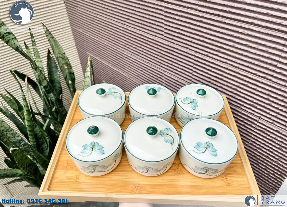 Khay gỗ đựng mứt Tết sen xanh cao cấp trang trí nhà ấm áp